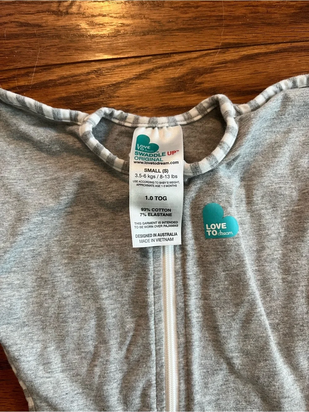Love to Dream Grey Baby Swaddle Sack with Zip- Small 8-13lbs 1.0 TOG
